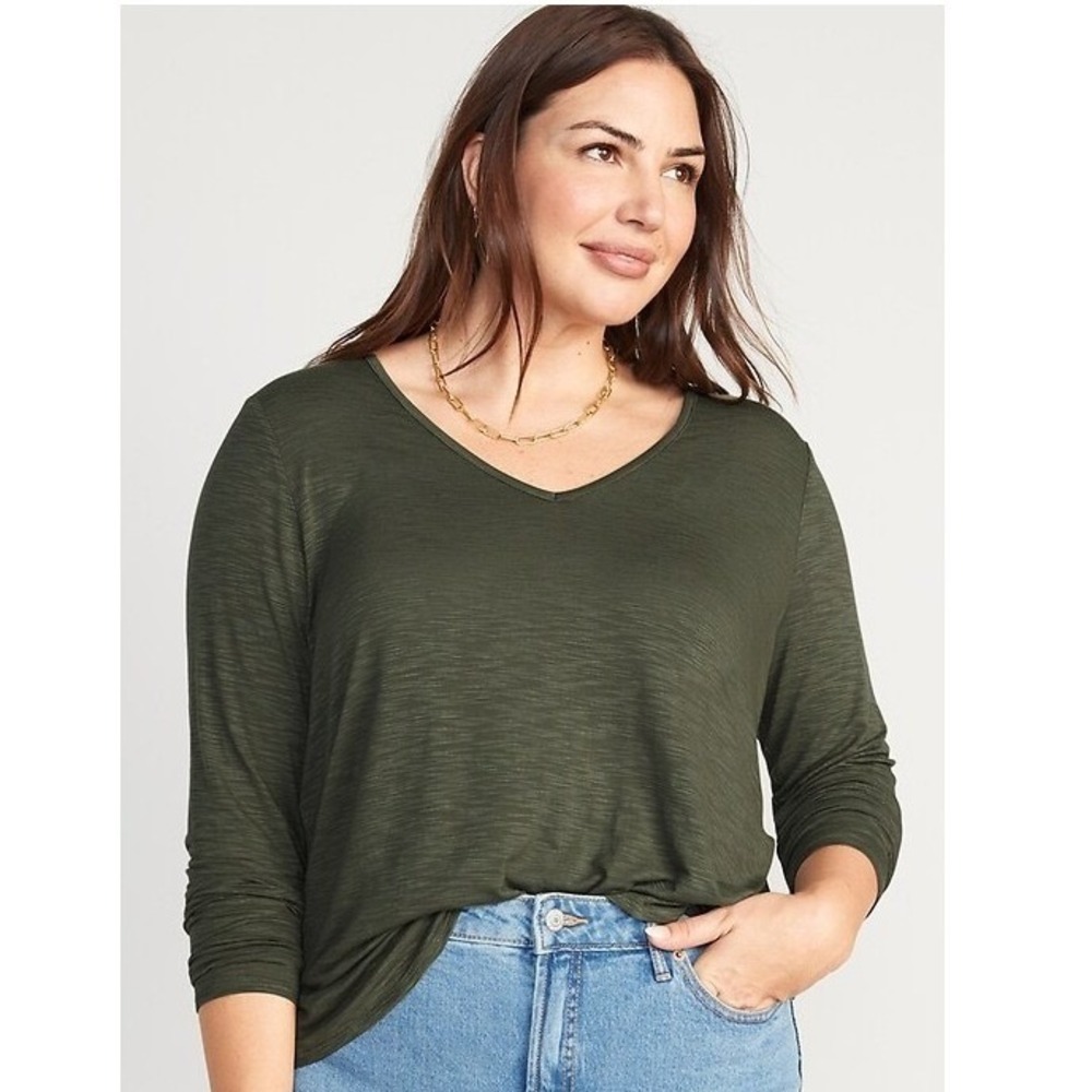 Old Navy Luxe V Neck Long Sleeve Tunic Top Green Viscose Blend Size‎ XXL